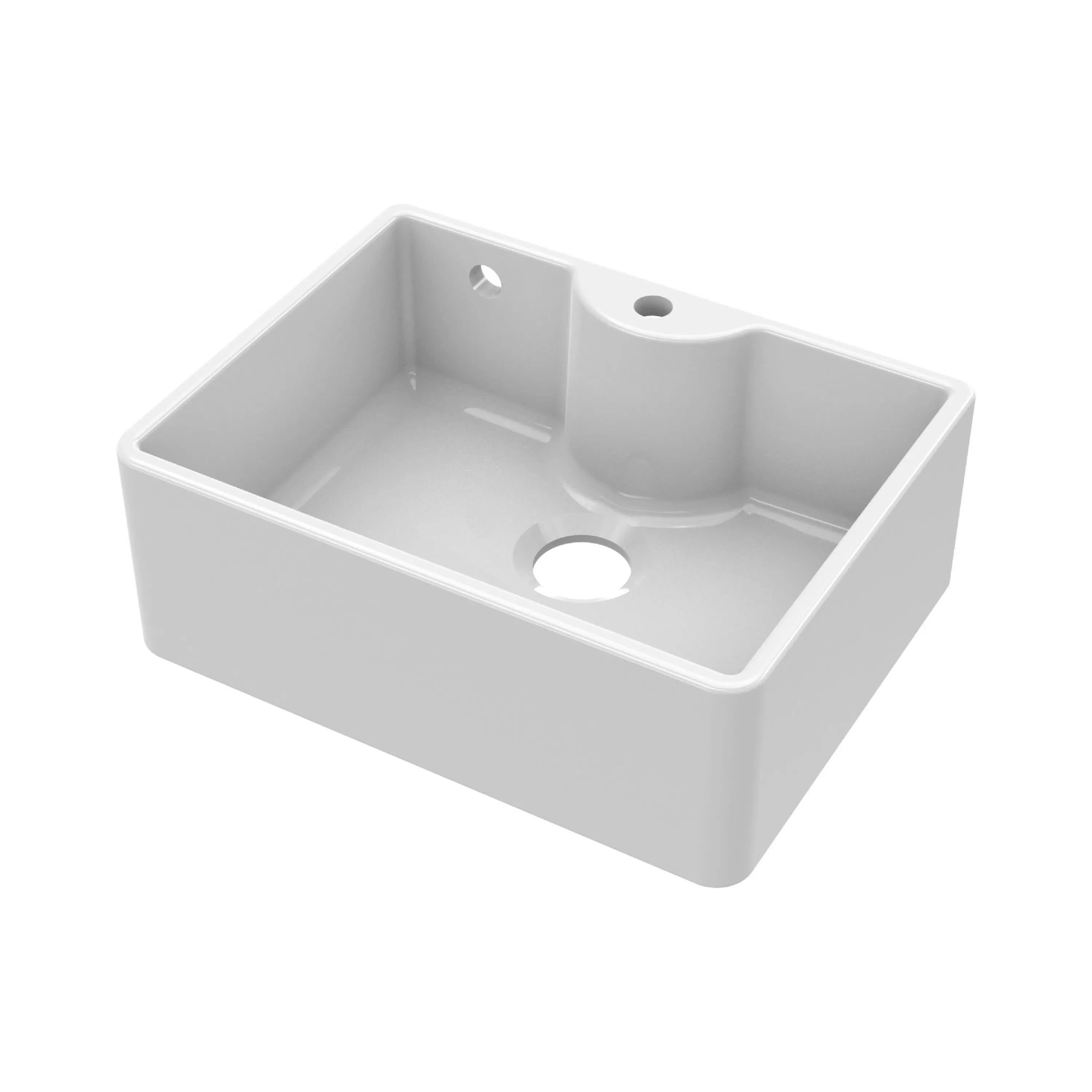 Nuie 595mm Single Bowl Butler Sink With Offset Waste And Overflow - 1 Tap Hole - White