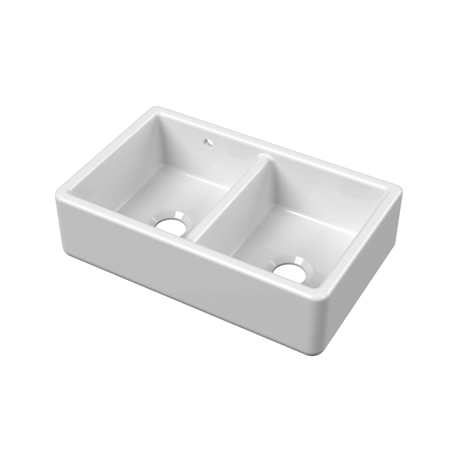 Nuie Double Bowl Traditional Thick Walled Butler Sink - White
