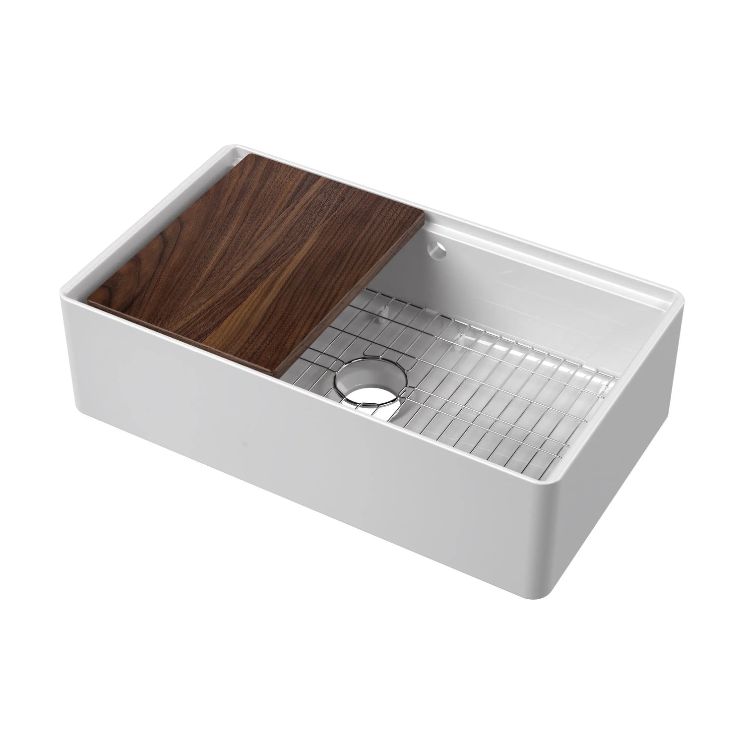 Nuie Butler Sink With Ledge, Wire Grid And Chopping Board - White