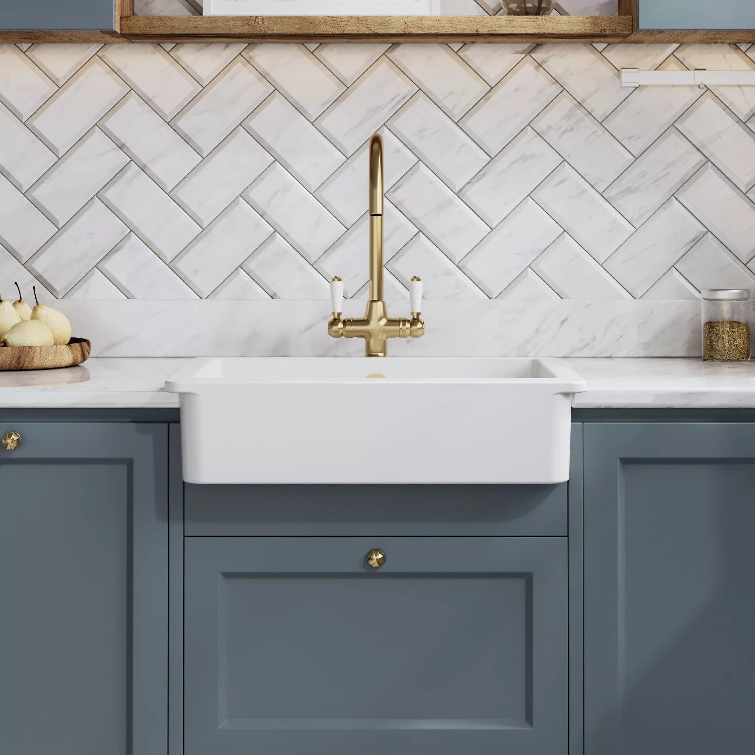 Nuie Single Bowl Overmount Butler Sink - White