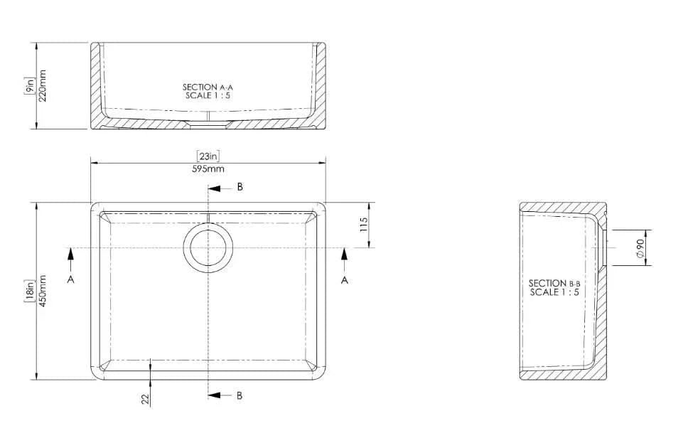Nuie Single Bowl Butler Sink With Offset Waste