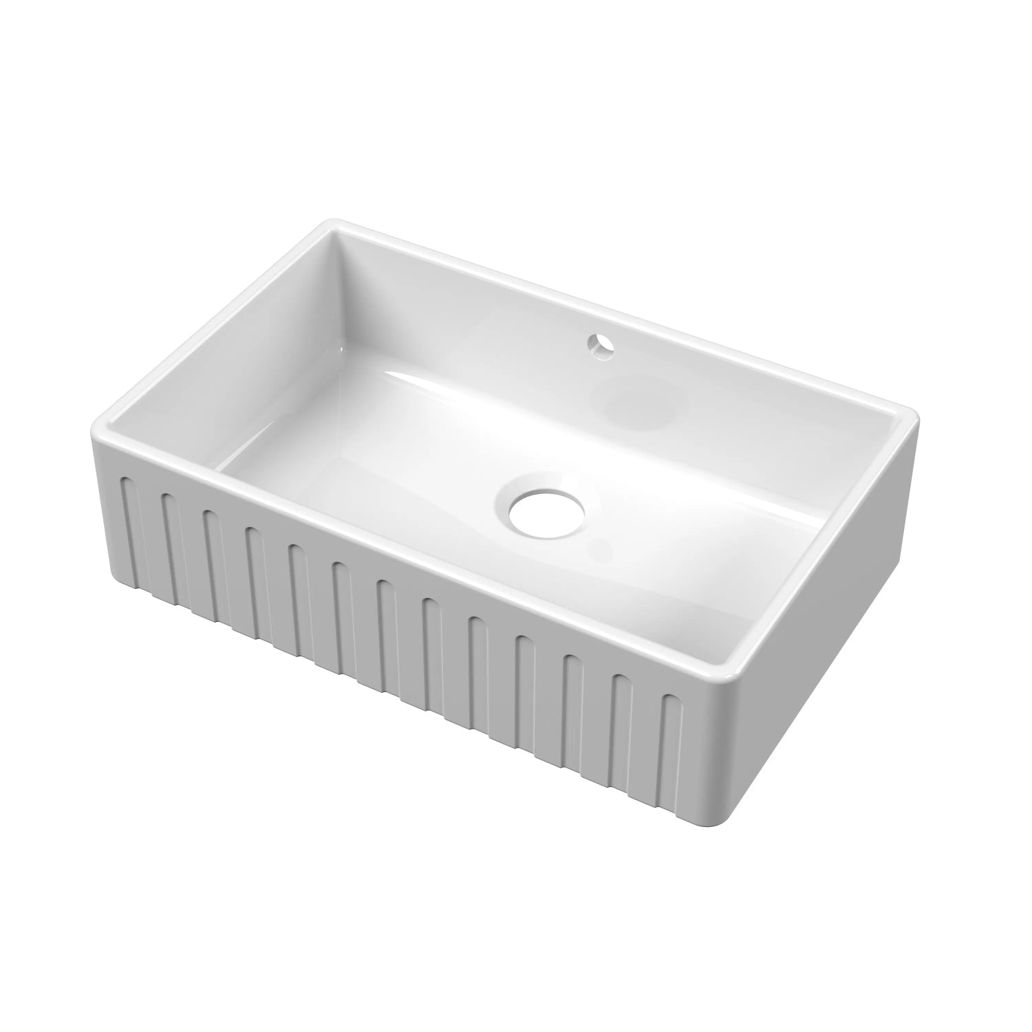 Nuie Single Bowl Fluted Butler Sink With Offset Waste And Overflow - White