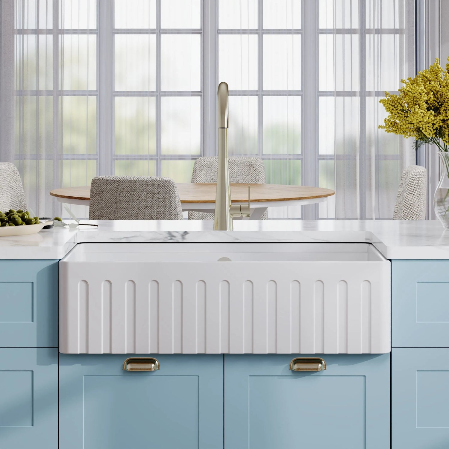 Nuie Fluted Butler Sink With Ledge - White