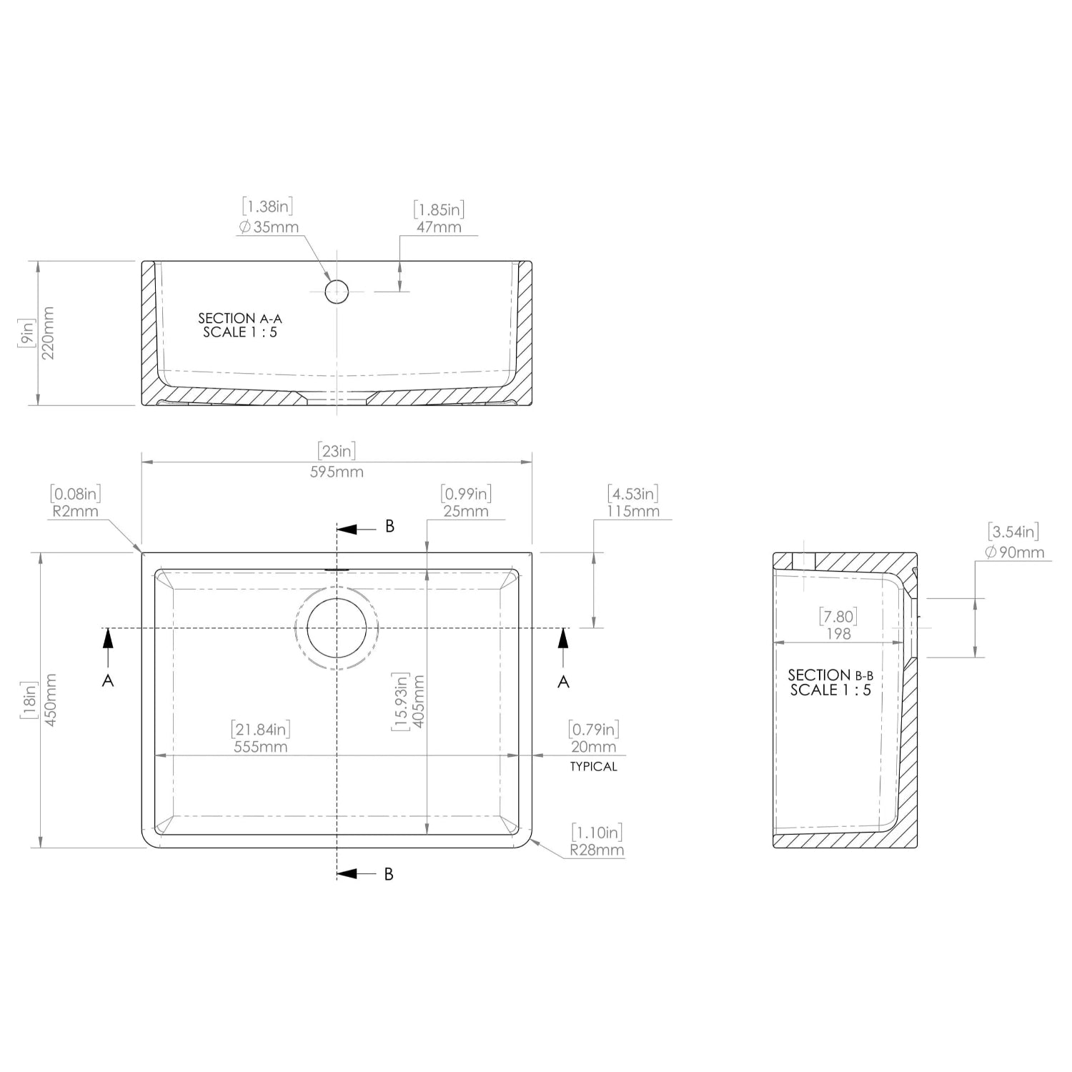 Nuie Single Bowl Butler Sink - White