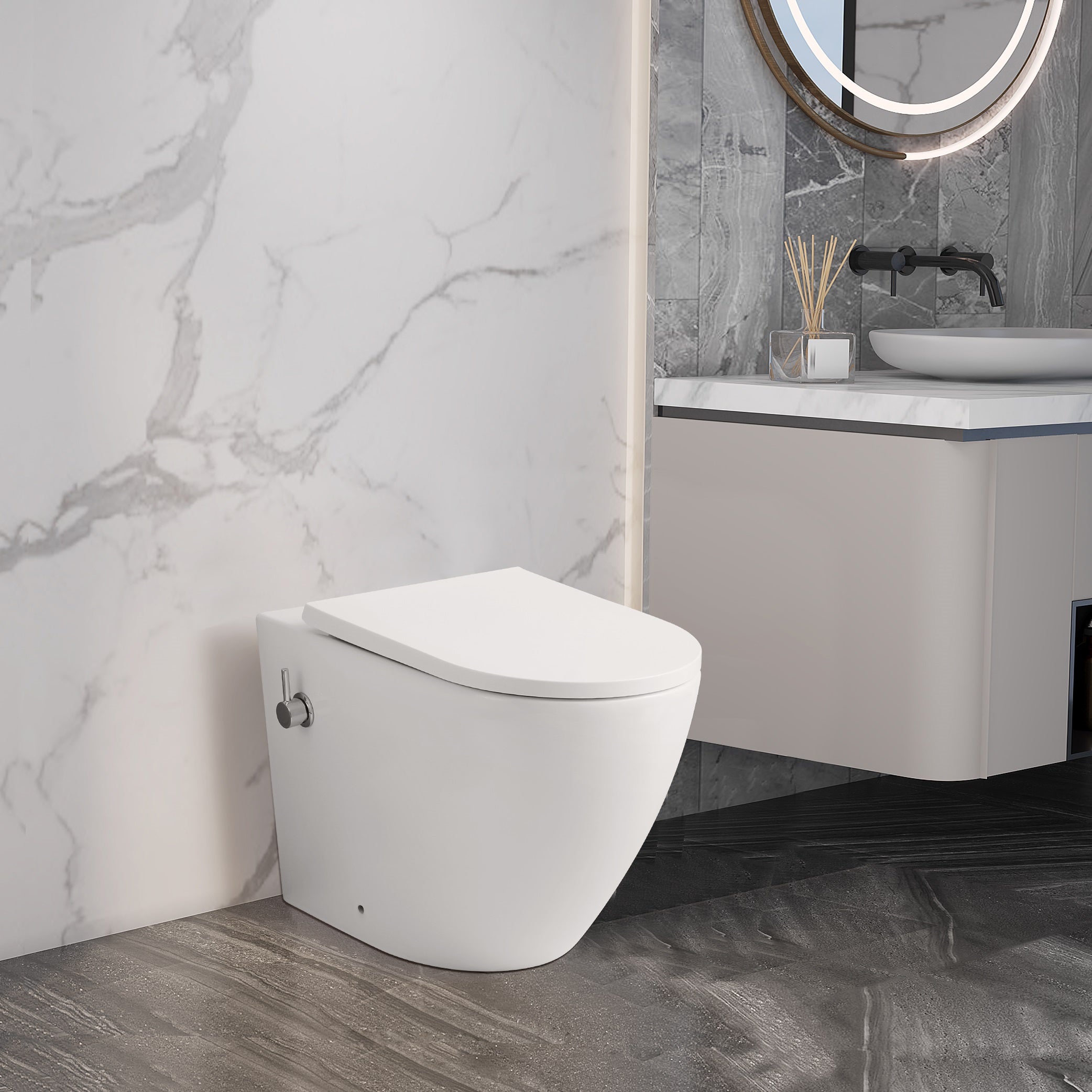 Zenith Built-In Bidet Back To Wall Toilet With Soft Close Seat - White