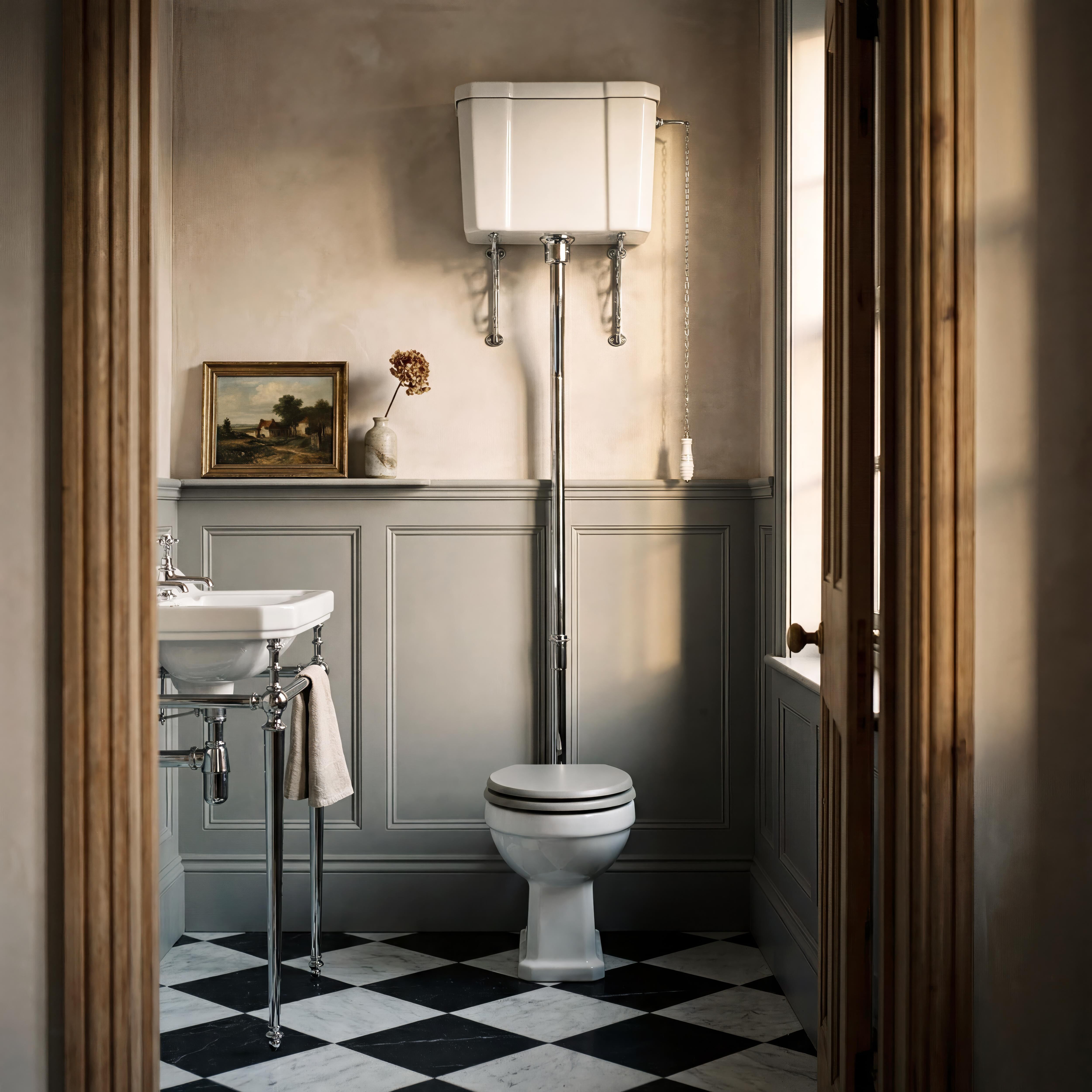 Richmond Traditional High Level Toilet with Cistern, Toilet Seat & Flush Pipe Kit - White
