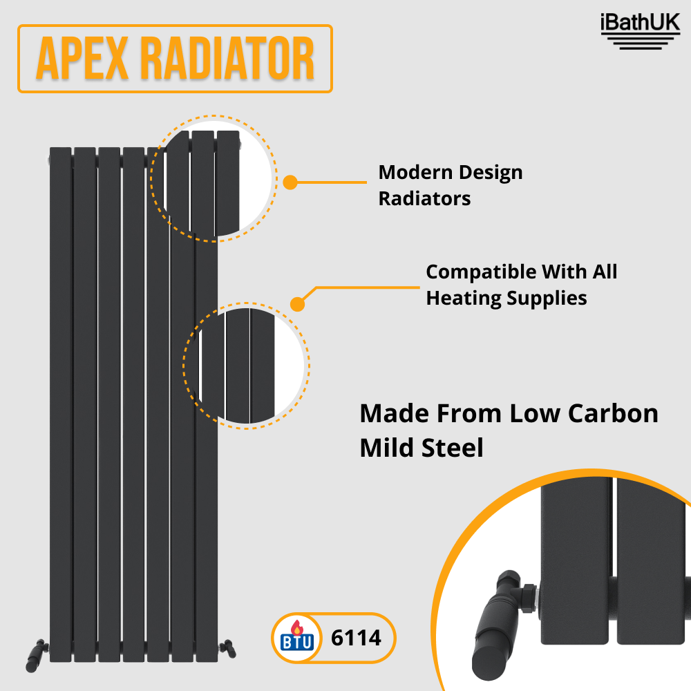 iBathUK Apex Vertical Double Panel Slim Flat Radiator, Designer Slim Radiator