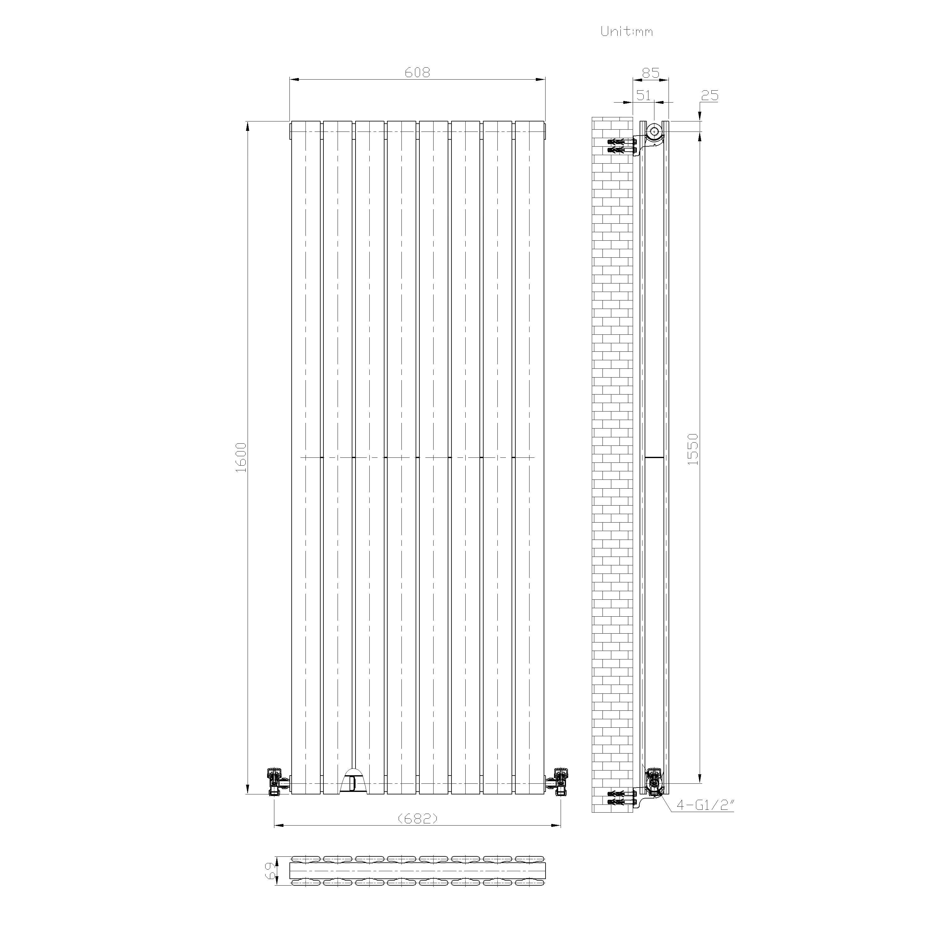 iBathUK Apex Vertical Double Panel Slim Flat Radiator, Designer Slim Radiator