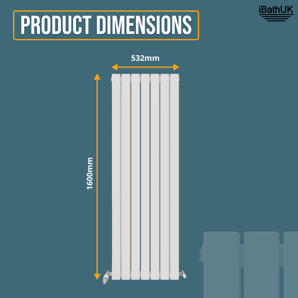iBathUK Apex Vertical Double Panel Slim Flat Radiator, Designer Slim Radiator