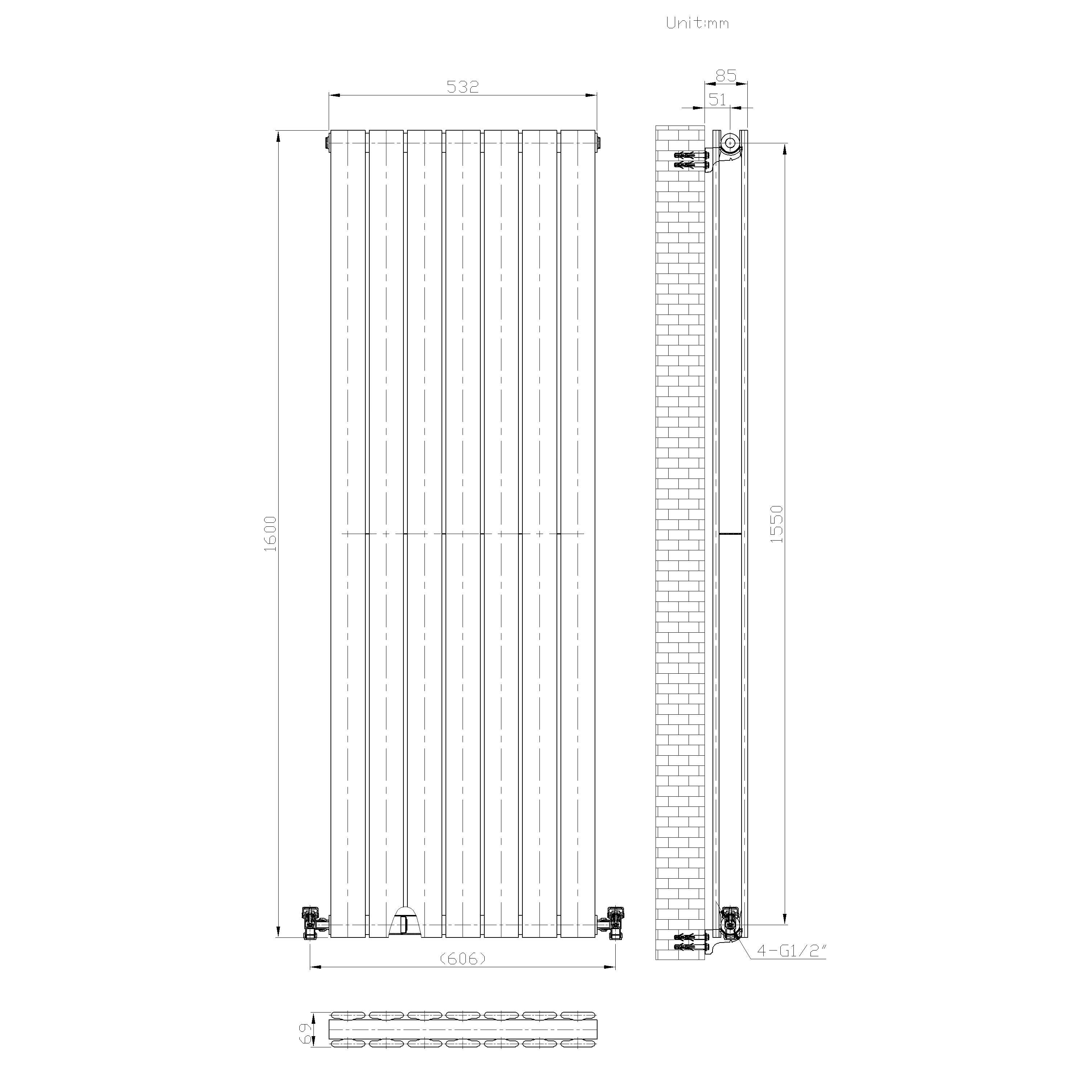 iBathUK Apex Vertical Double Panel Slim Flat Radiator, Designer Slim Radiator