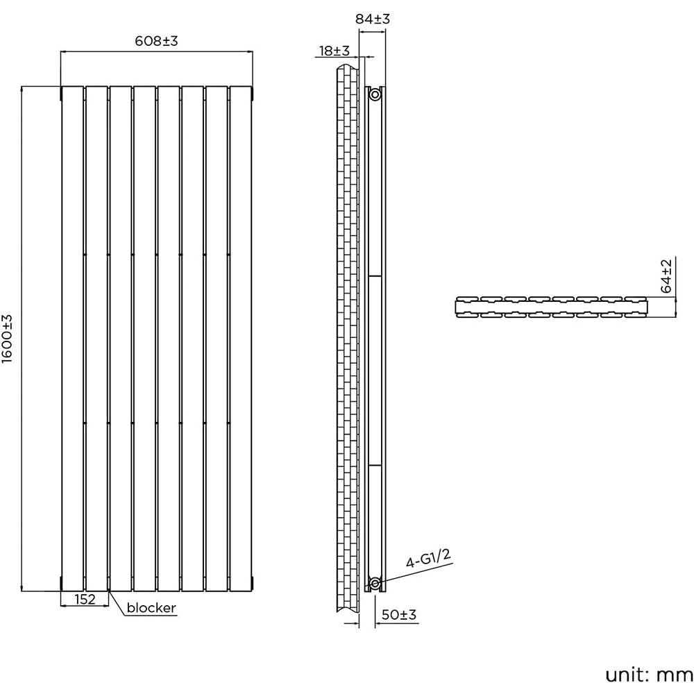 iBathUK Apex Vertical Double Panel Slim Flat Radiator, Designer Slim Radiator