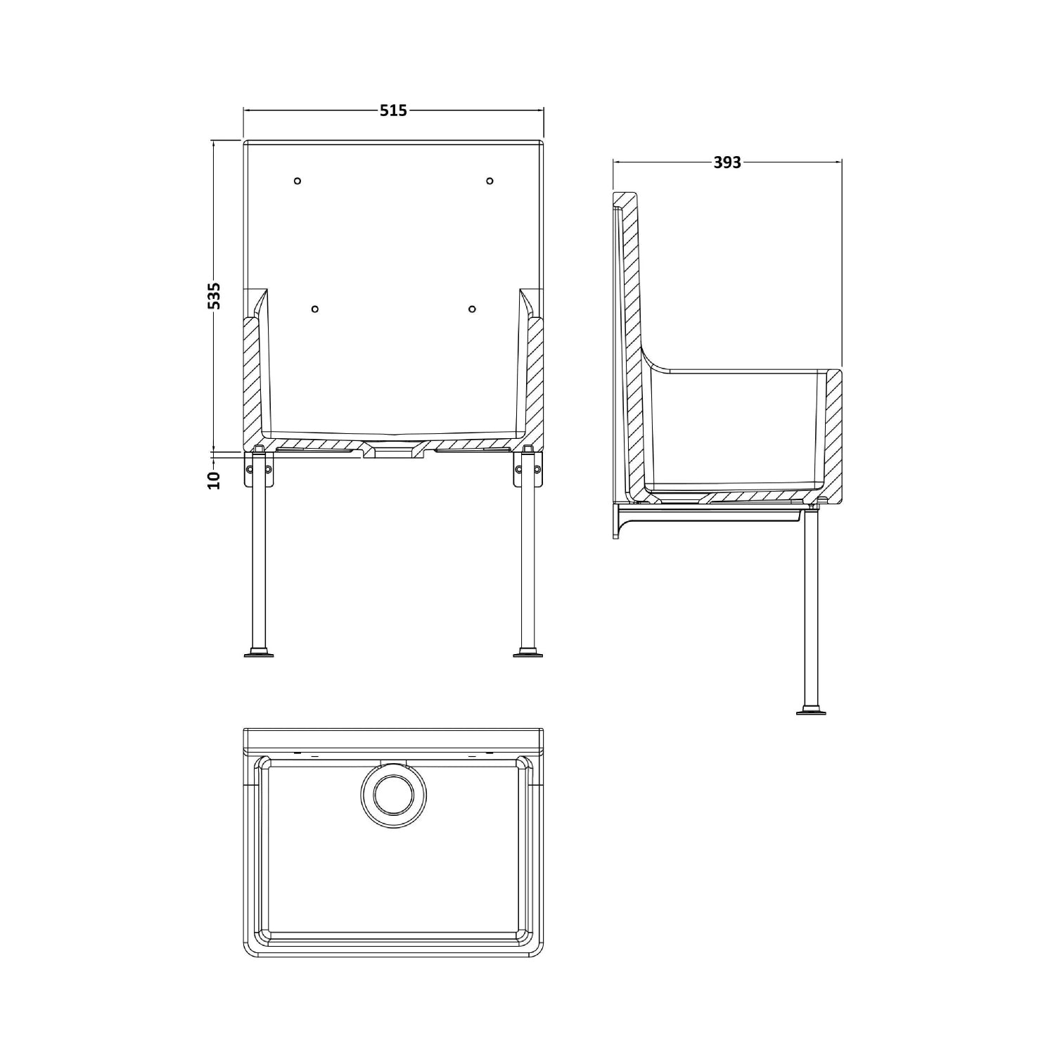 Nuie Single Bowl Traditional Cleaner Sink With Grid, Legs, Wall Bracket And Backsplash - White