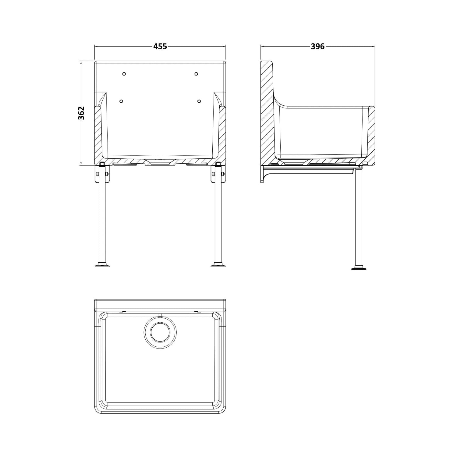 Nuie Single Bowl Traditional Cleaner Sink With Grid, Legs, Wall Bracket And Backsplash - White