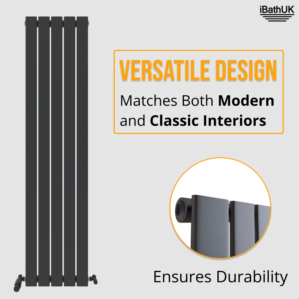iBathUK Apex Vertical Single Panel Slim Flat Radiator, Designer Slim Radiator