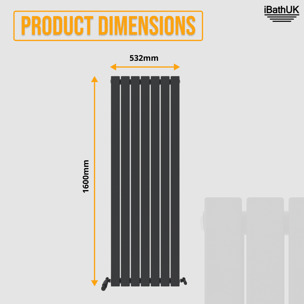 iBathUK Apex Vertical Single Panel Slim Flat Radiator, Designer Slim Radiator