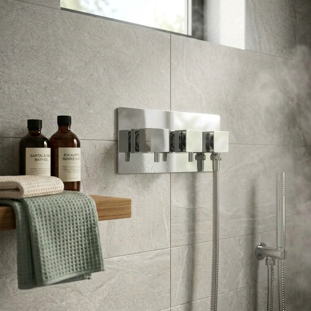 Knurl 2 Outlet Horizontal Concealed Shower Valve With Diverter - Chrome