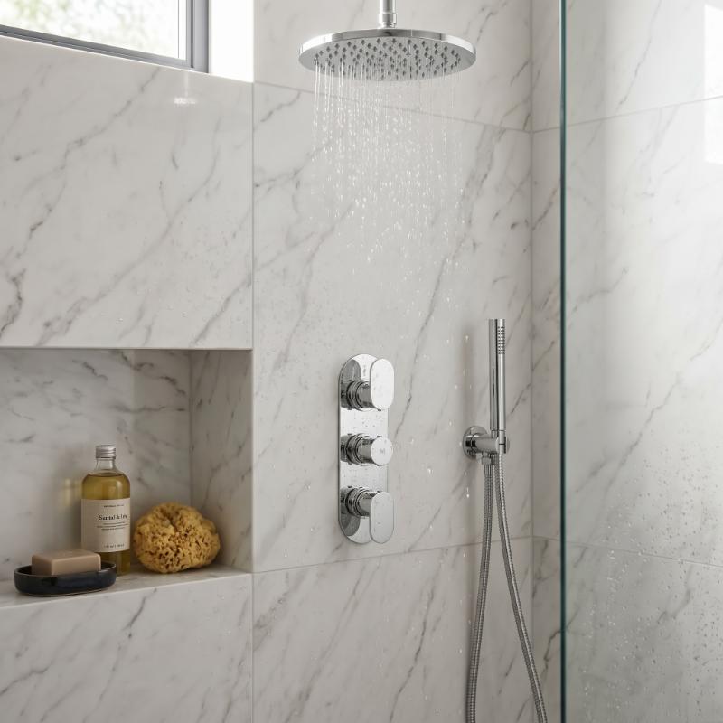 Celcius 3 Outlet Thermostatic Concealed Shower Valve With Diverter - Chrome