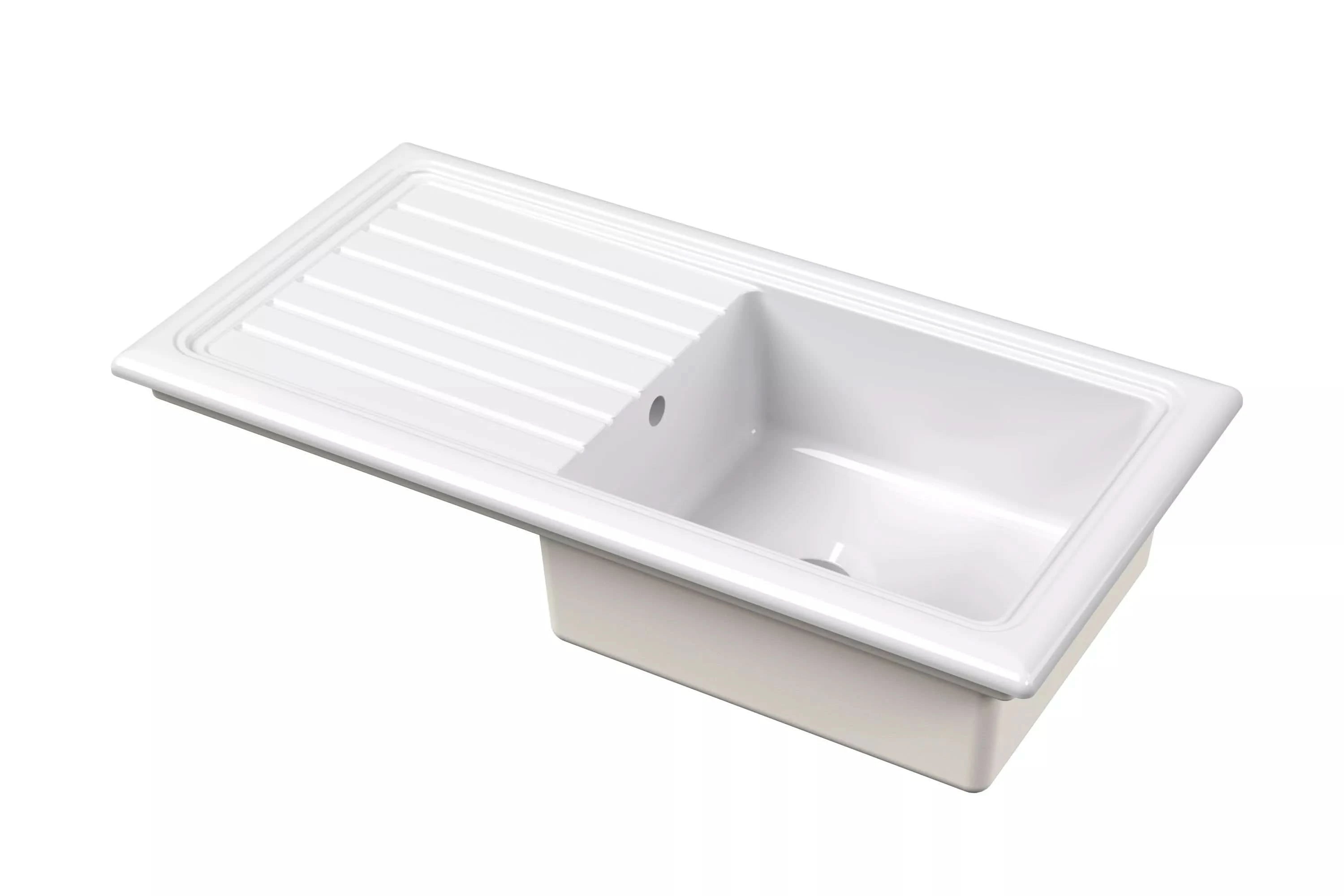 Nuie 1010mm Single Bowl Rectangular Fluted Countertop Drainer Sink