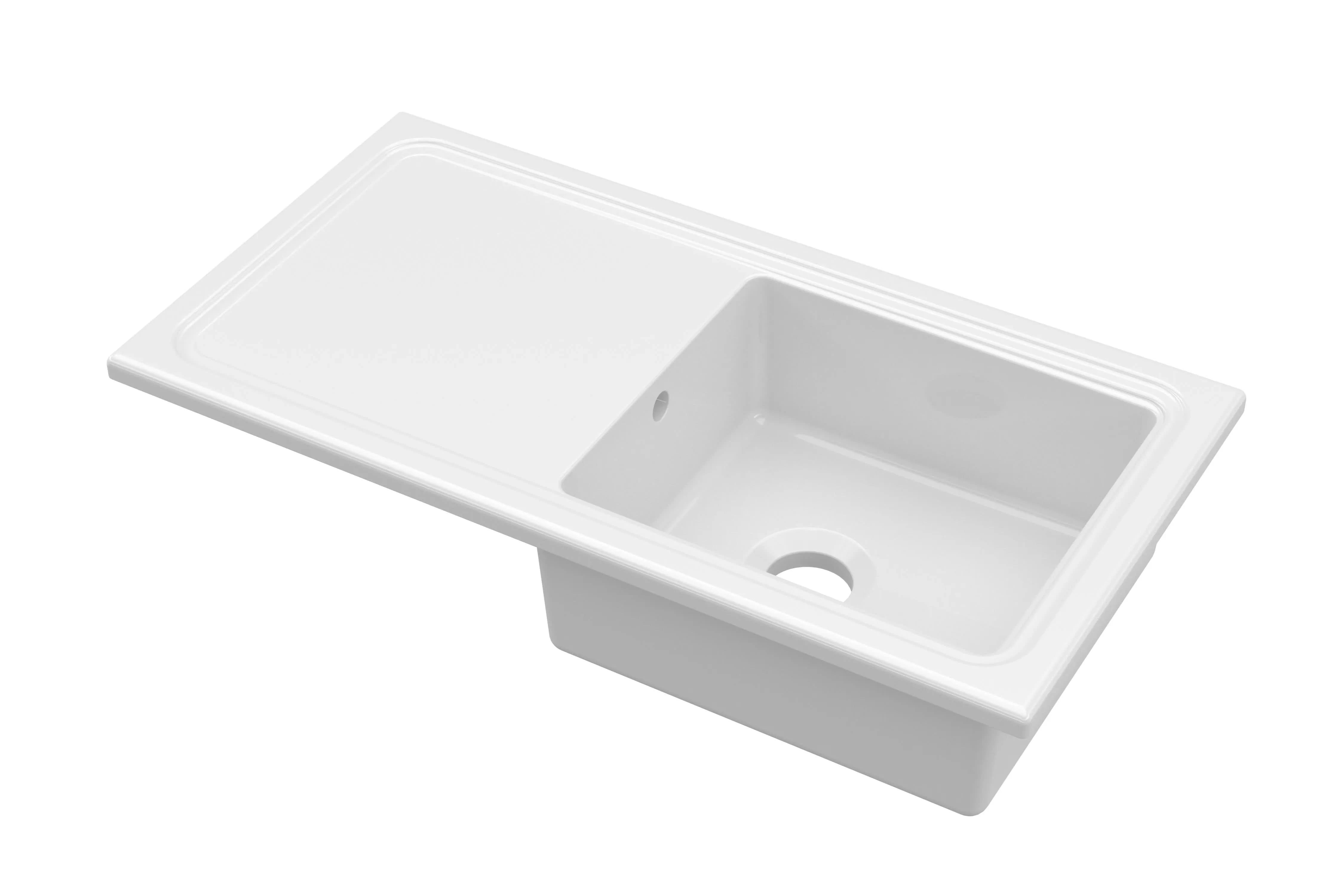 Nuie 1010mm Single Bowl Rectangular Plain Countertop Drainer Sink