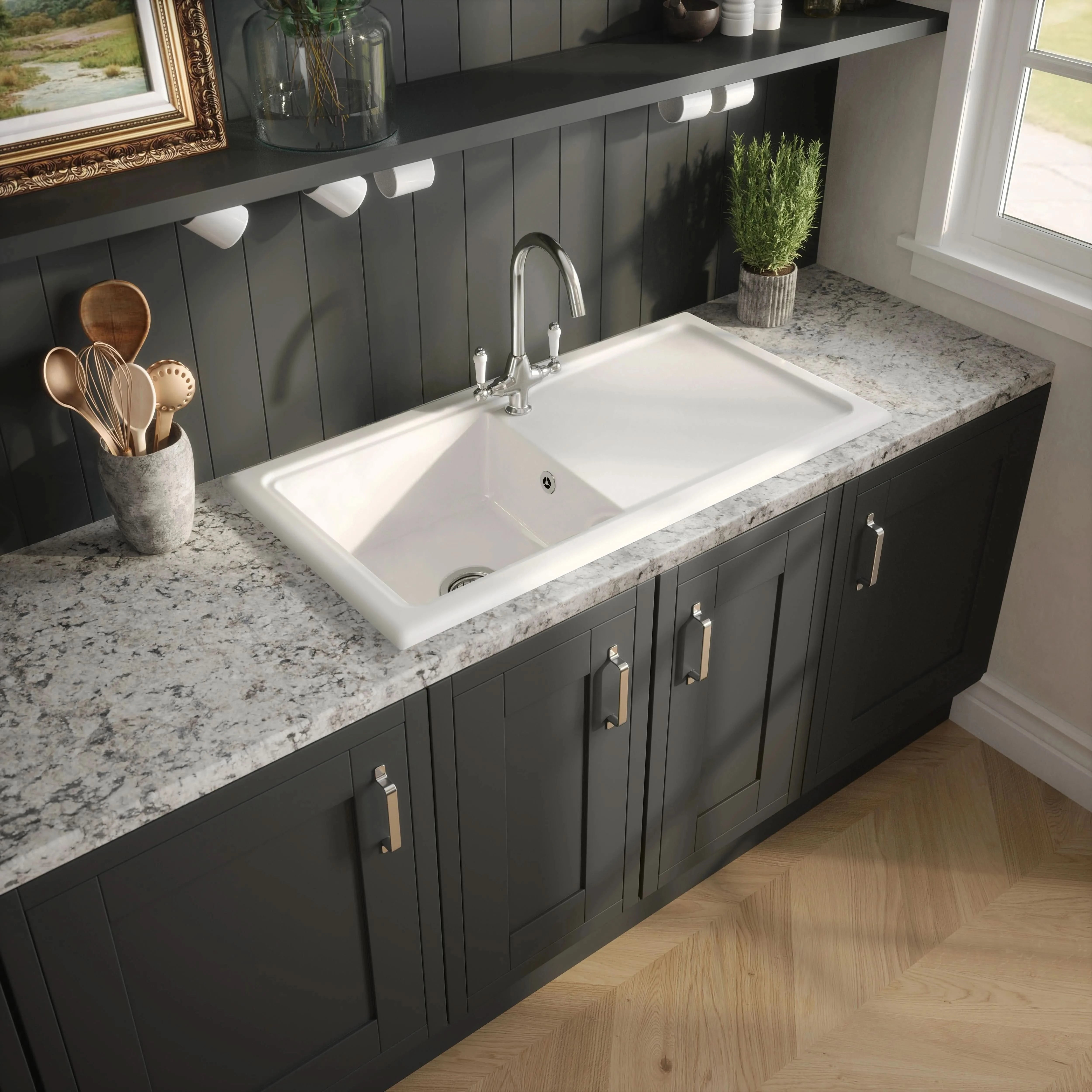 Nuie 1010mm Single Bowl Rectangular Plain Countertop Drainer Sink