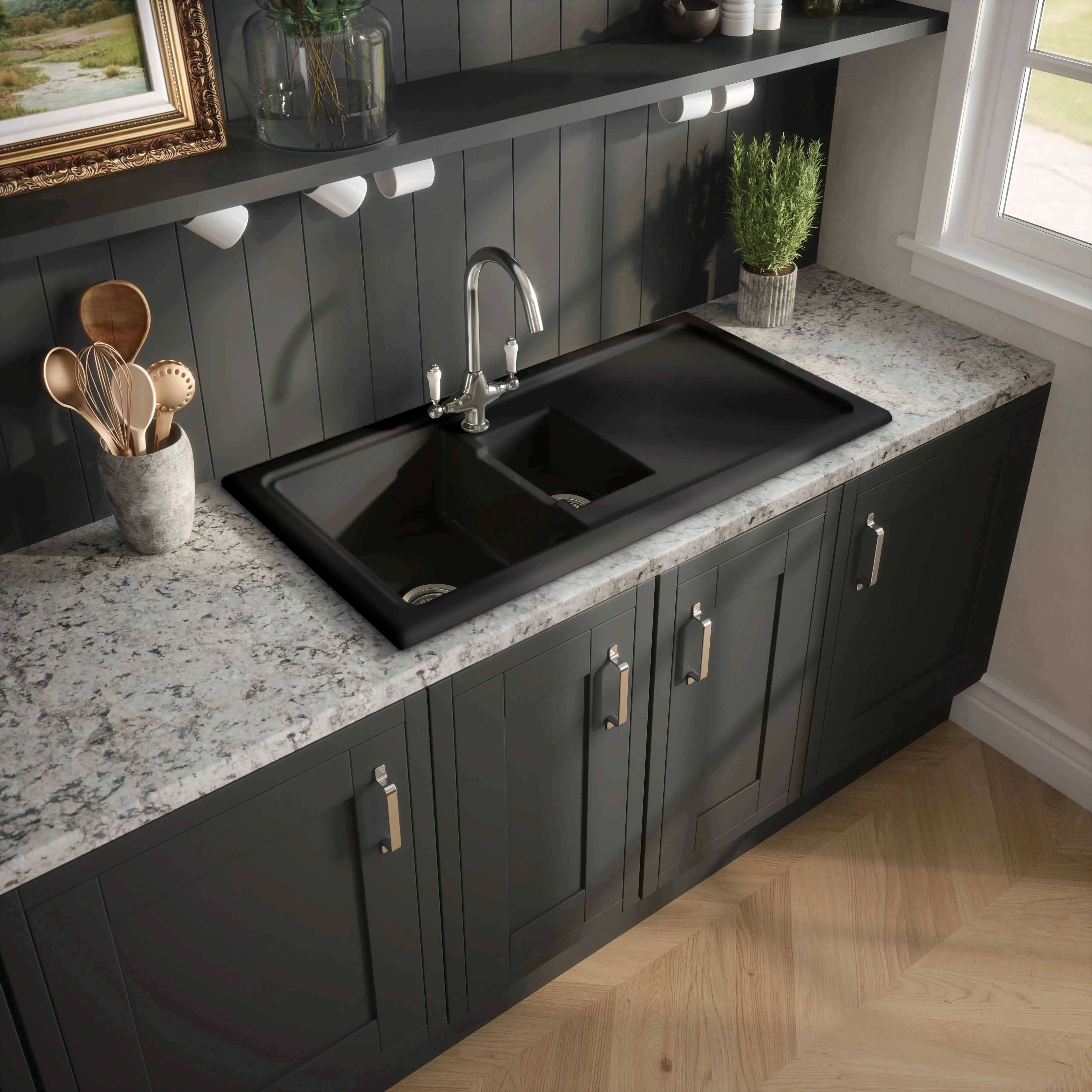 Nuie 1010mm 1.5 Bowl Rectangular Plain Countertop Drainer Sink
