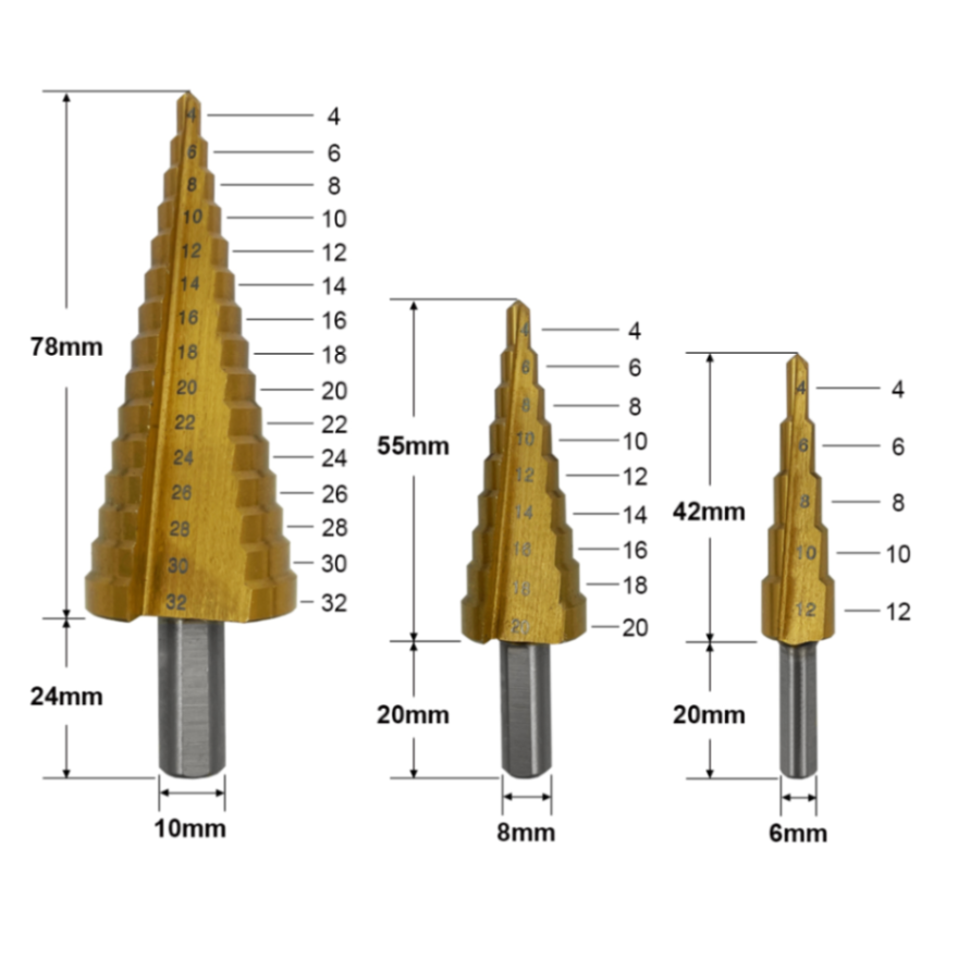 VeeBath 3 Piece Titanium Step Drill Bit Set