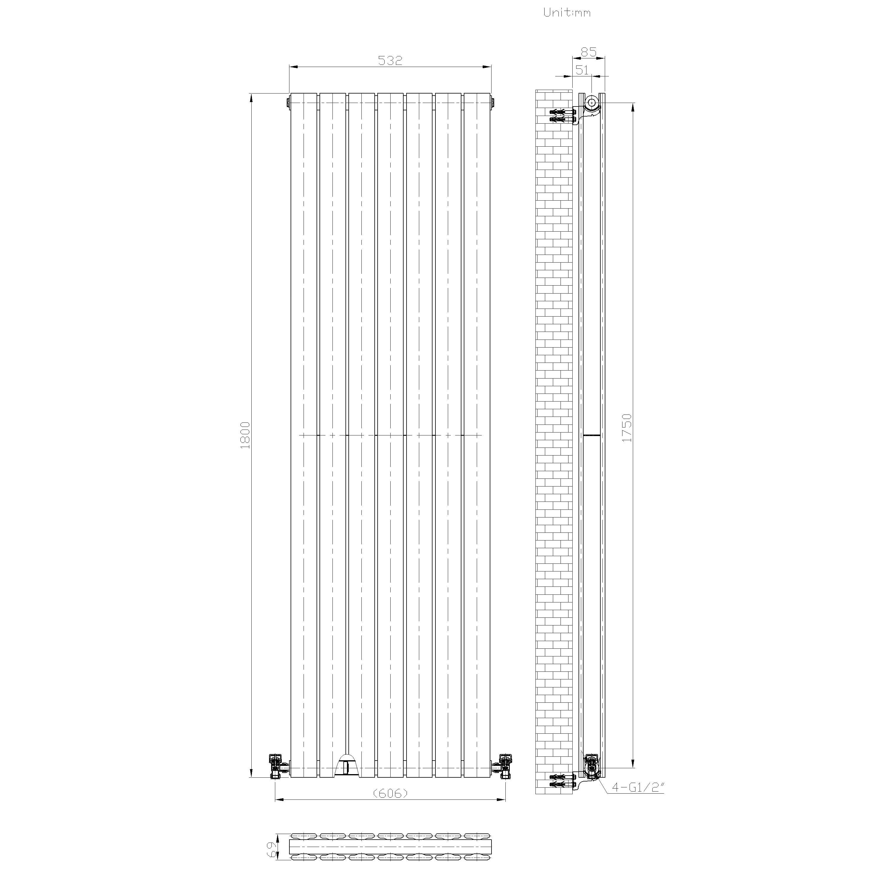iBathUK Apex Vertical Double Slim Flat Panel Radiator, Designer Radiator, Vertical Radiators