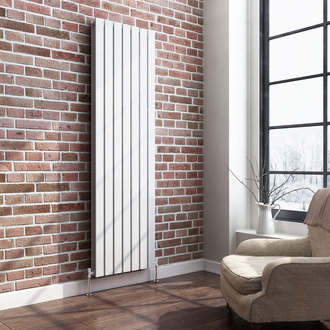 iBathUK Apex Vertical Double Slim Flat Panel Radiator, Designer Radiator, Vertical Radiators