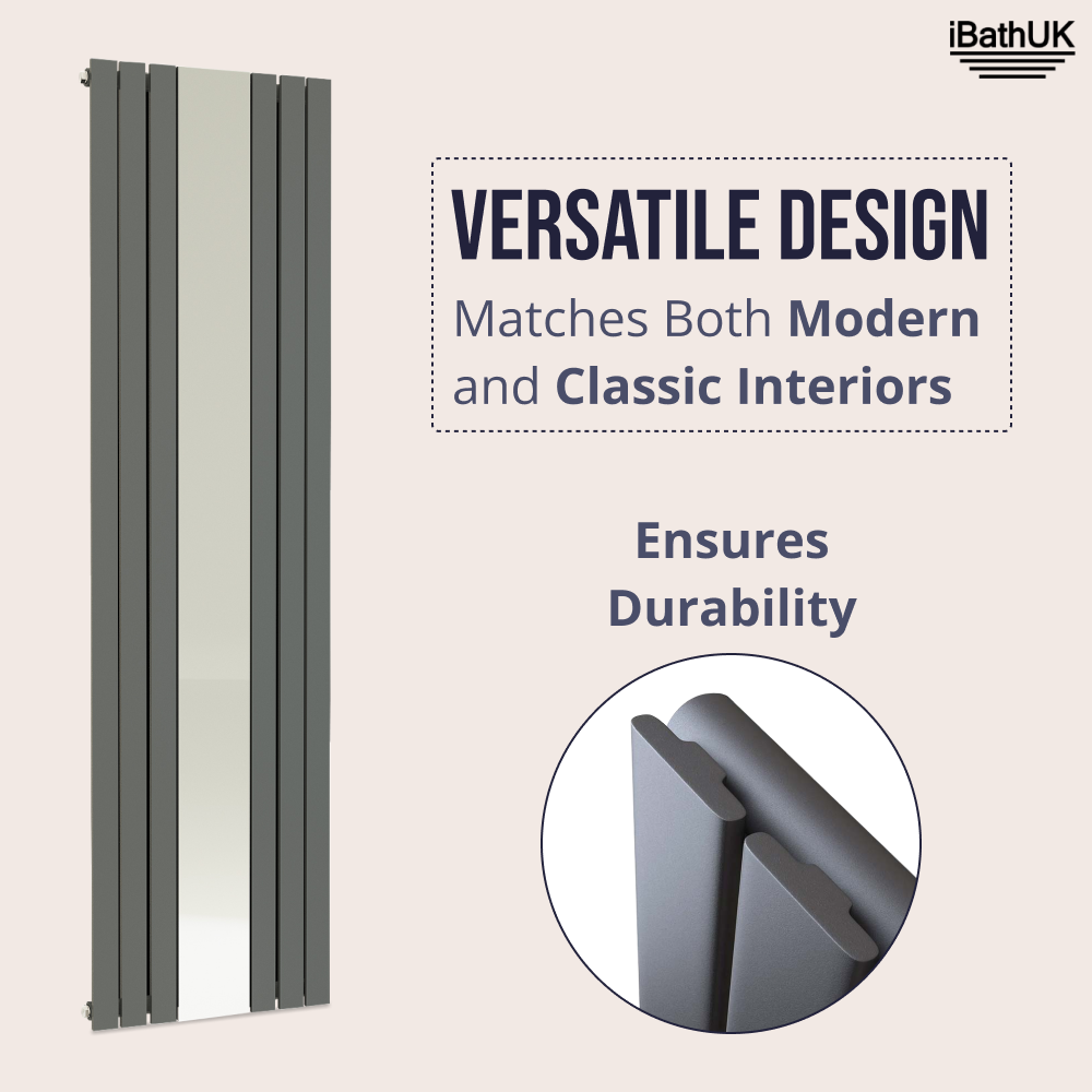 Belgravia Vertical Single Slim Flat Mirrored Panel Radiator Anthracite Grey