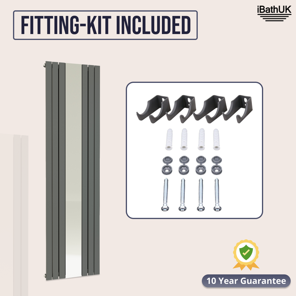 Belgravia Vertical Single Slim Flat Mirrored Panel Radiator Anthracite Grey