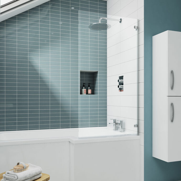 Ella 5mm Square Glass Bath Screen - 1410mm x 782mm - Chrome