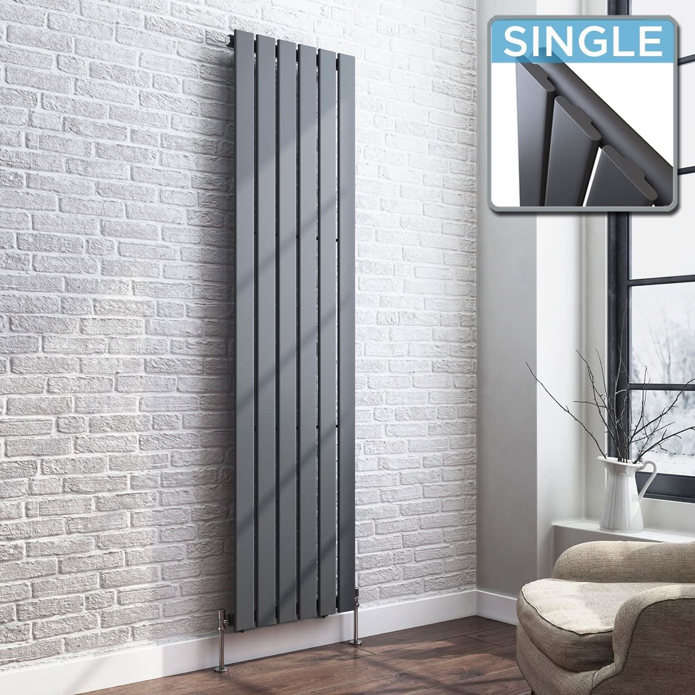 iBathUK Apex Vertical Single Slim Flat Panel Radiator, Designer Radiators, Slim Radiator