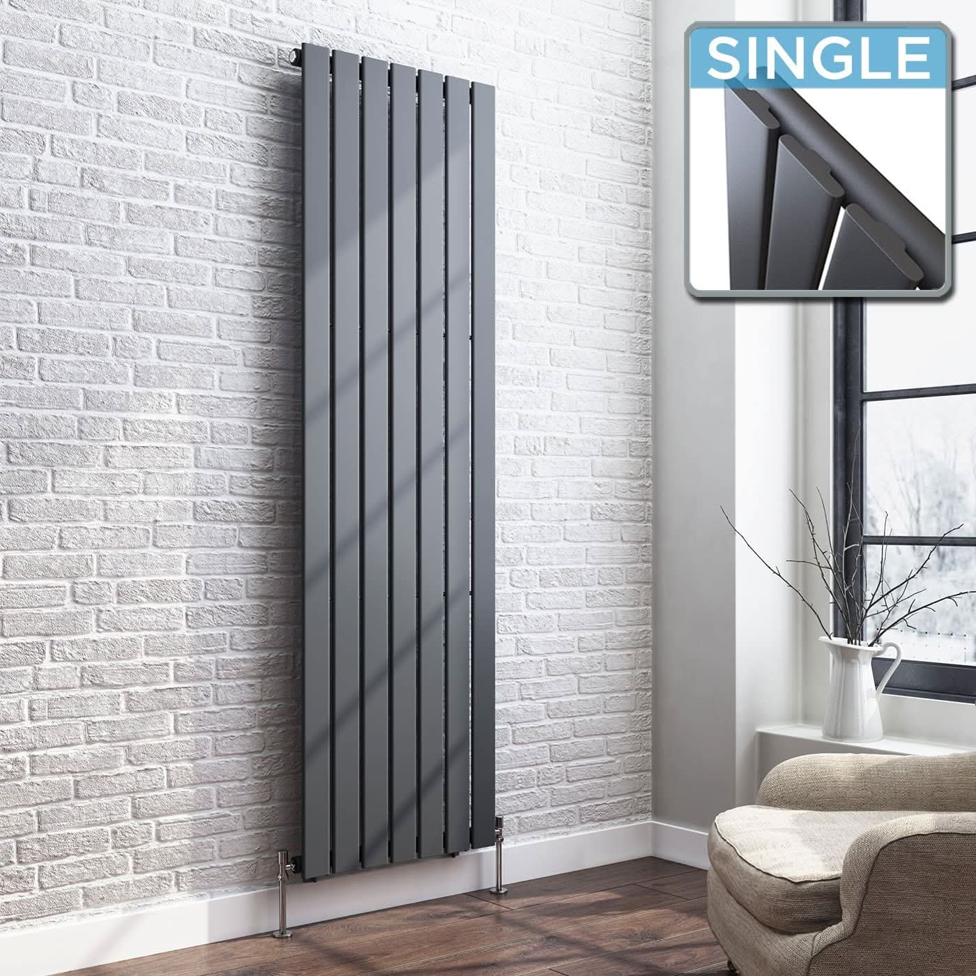 iBathUK Apex Vertical Single Slim Flat Panel Radiator, Designer Radiators, Slim Radiator