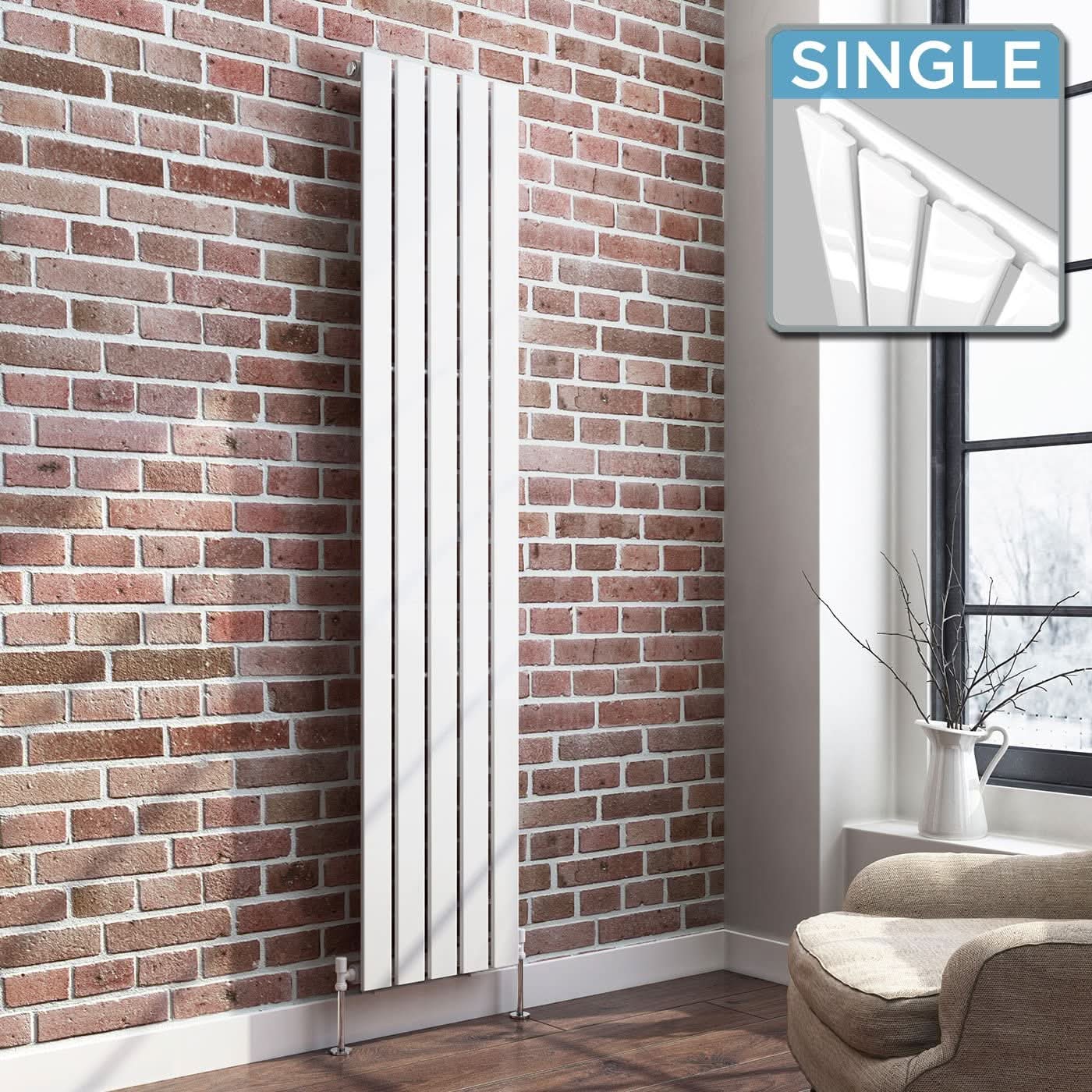 iBathUK Apex Vertical Single Slim Flat Panel Radiator, Designer Radiators, Slim Radiator