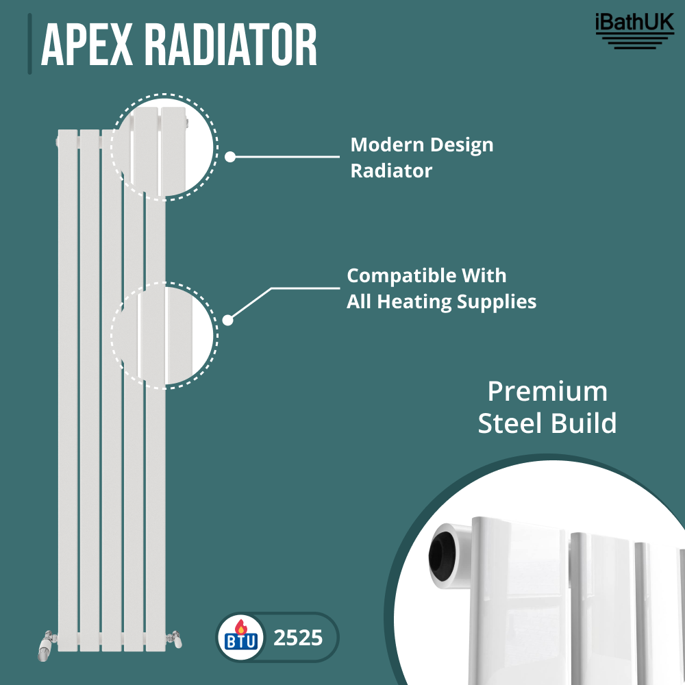 iBathUK Apex Vertical Single Slim Flat Panel Radiator, Designer Radiators, Slim Radiator