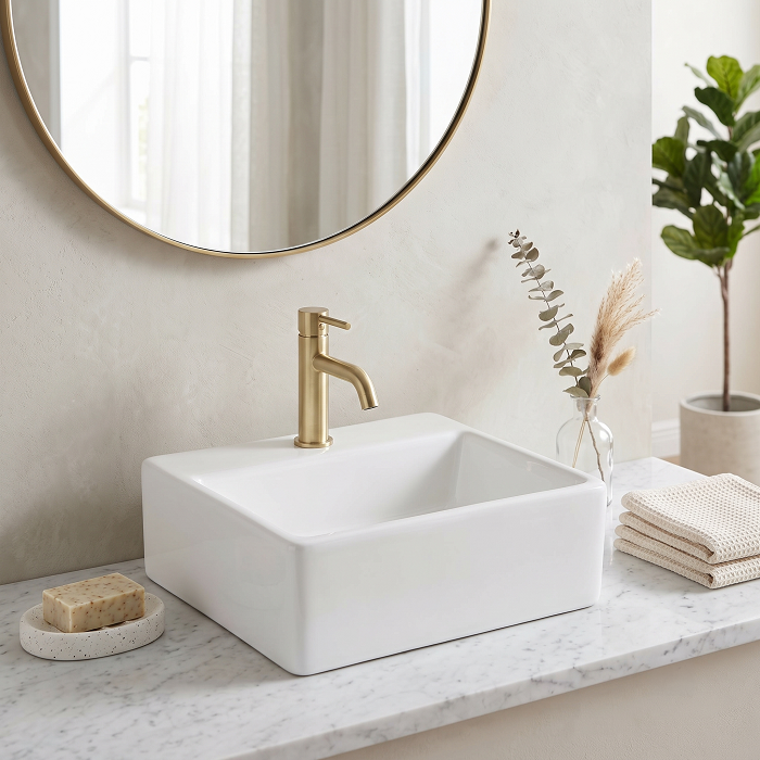 Serenity Rectangular Countertop Basin - 335mm Wide - 1 TH - White