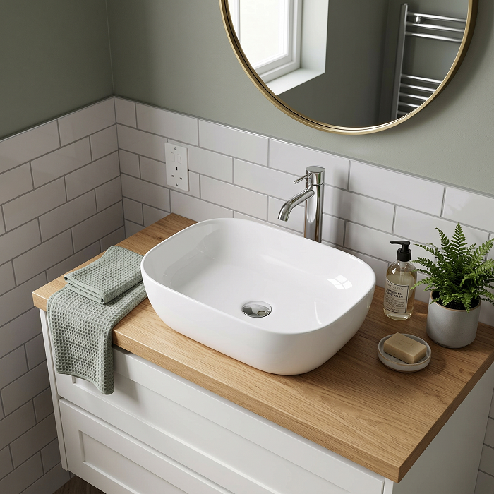 Serenity Square Countertop Basin - 455mm Wide - White