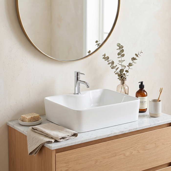 Serenity Rectangular Countertop Basin - 485mm Wide - 1 TH - White