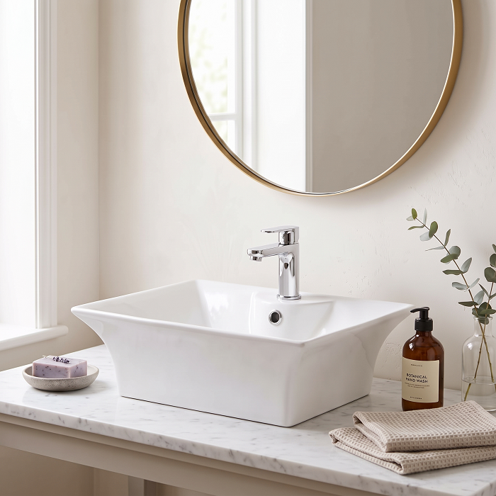 Serenity Square Countertop Basin - 496mm Wide - 1 TH - White