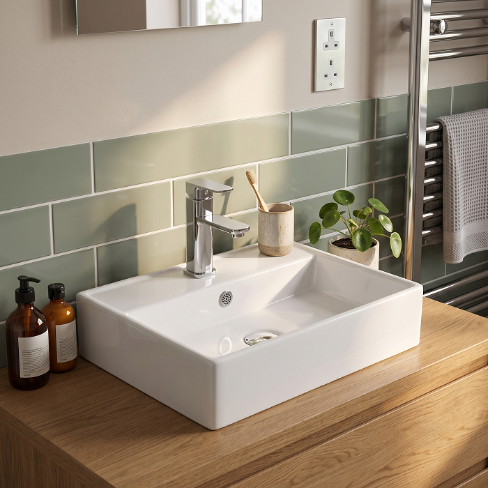 Serenity Square Countertop Basin - 500mm Wide - 1 TH - White