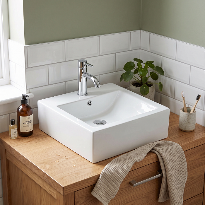 Serenity Rectangular Countertop Basin - 470mm Wide - 1 TH - White