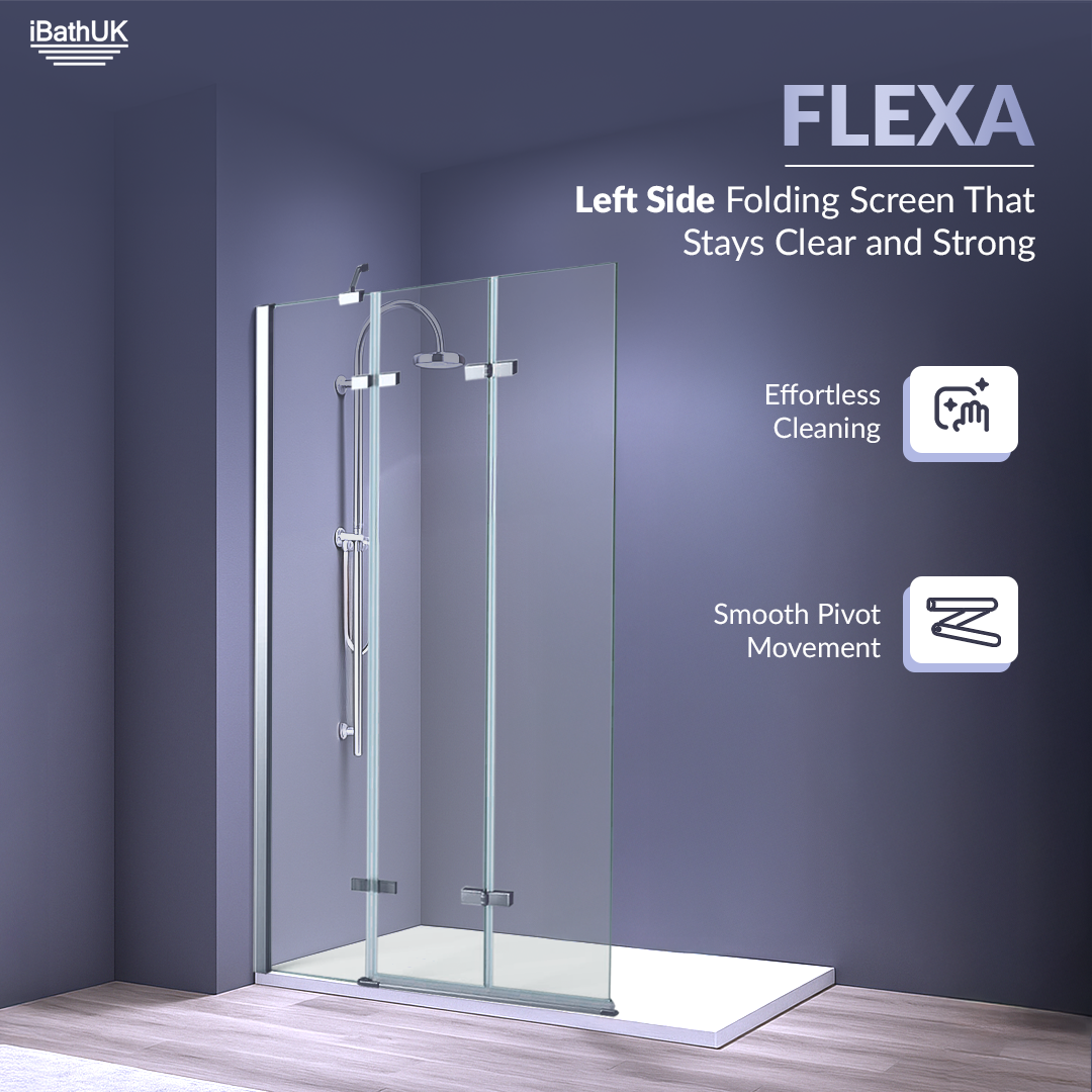 Liv Folding Pivot 6mm Glass Shower Bath Screen - 1400mm x 800mm - Chrome