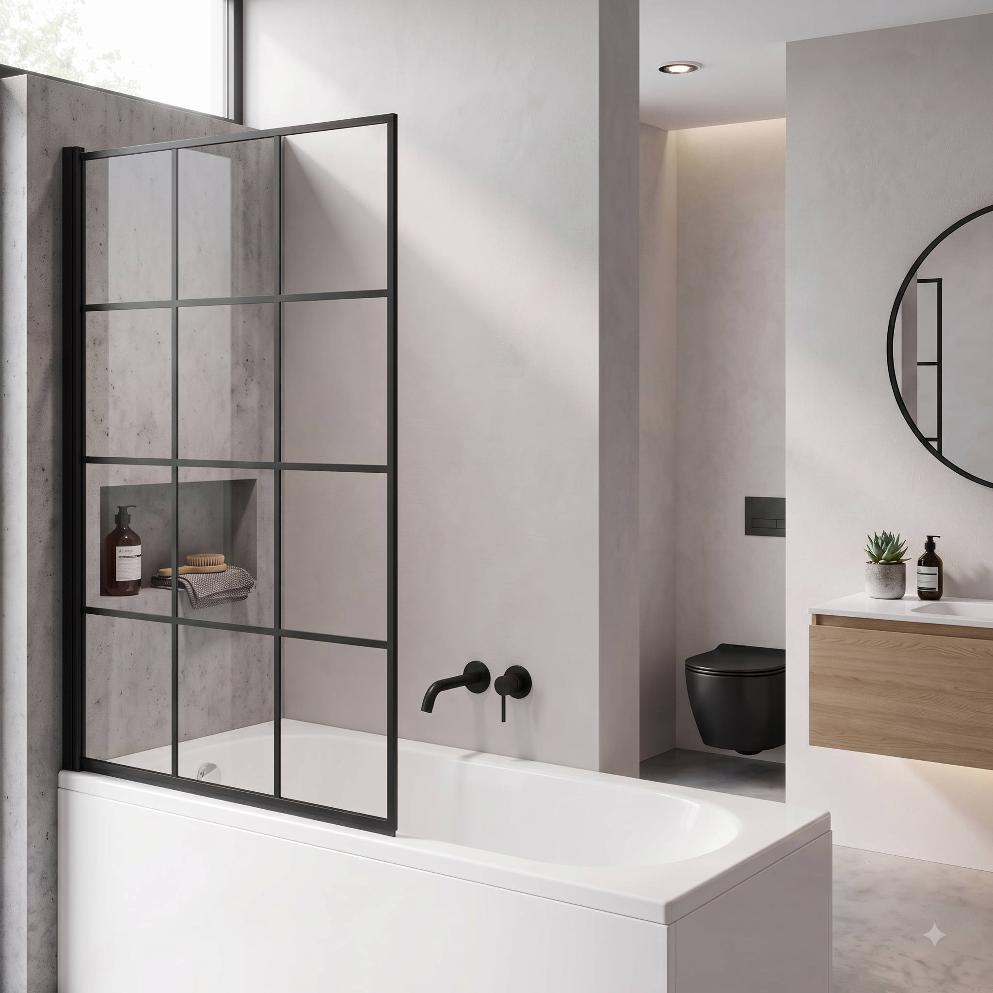 Boxa Designer 6mm Glass Shower Bath Screen - Matt Black
