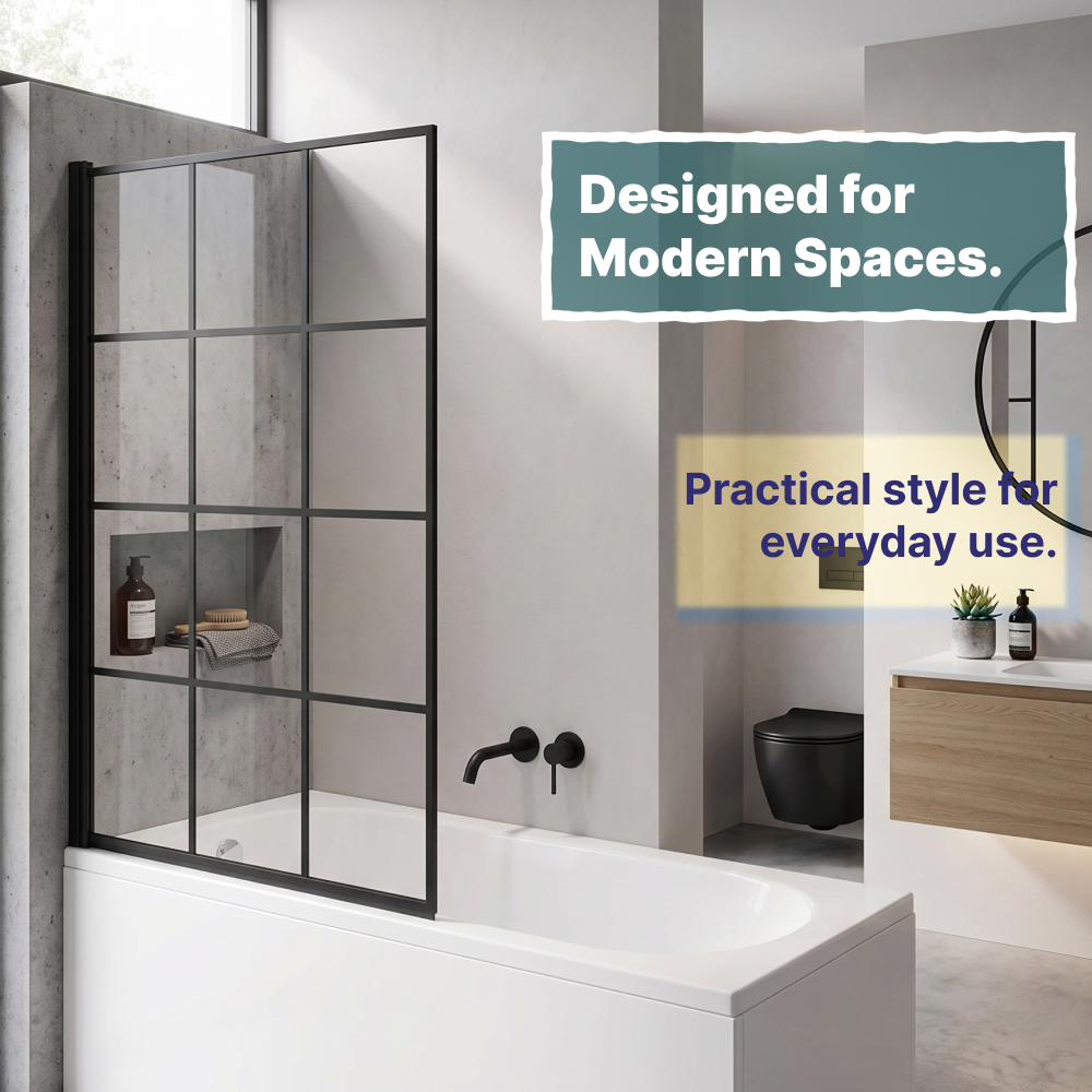 Boxa Designer 6mm Glass Shower Bath Screen - Matt Black