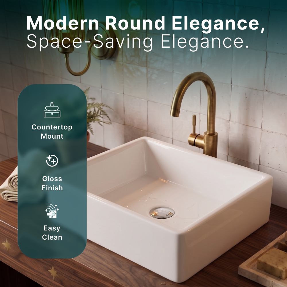 Cleo Square Cloakroom Countertop Basin - 380mm Wide - White