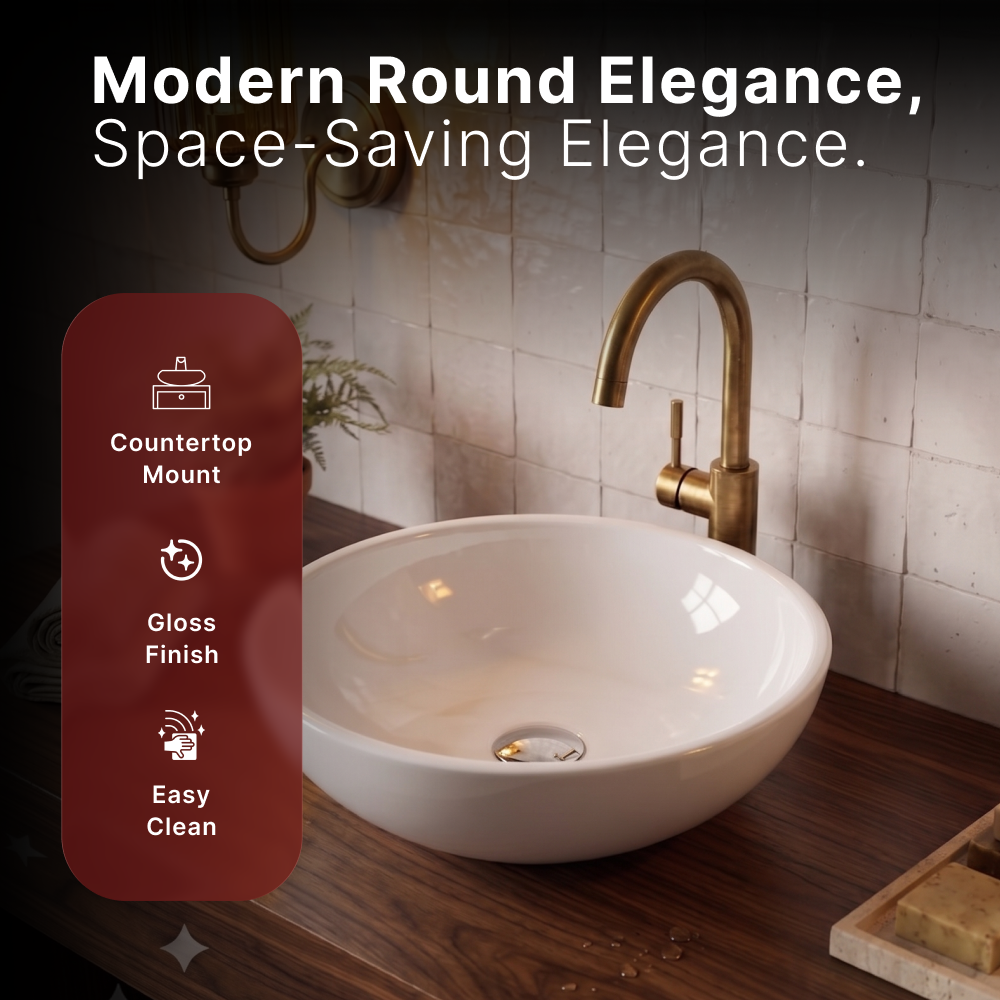 Cleo Round Cloakroom Countertop Basin - 415mm Wide - White