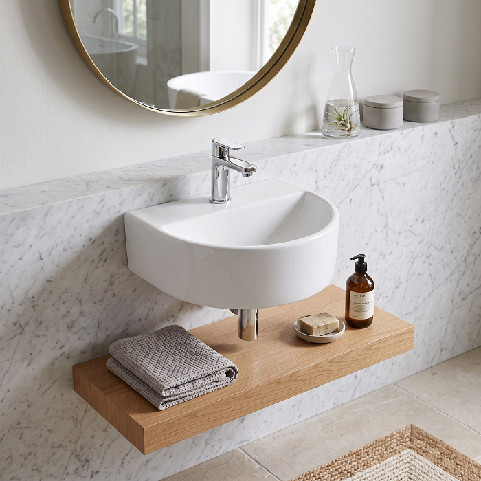 Nio Round D-Shaped Cloakroom Wall Hung Basin - 300mm Wide - 1 TH - White
