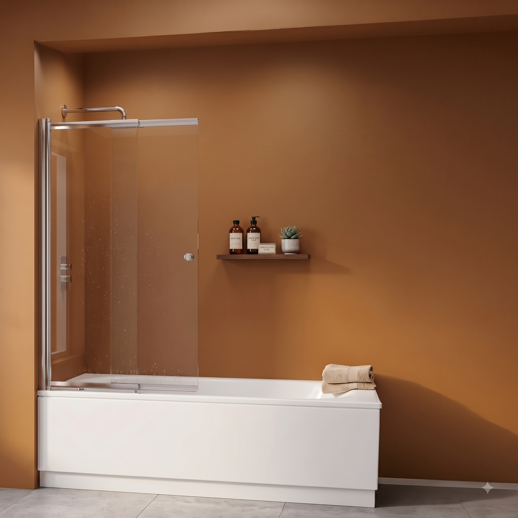 Victor 6mm Glass Sliding Shower Bath Screen with Return Panel - 1400mm x 820mm - Chrome