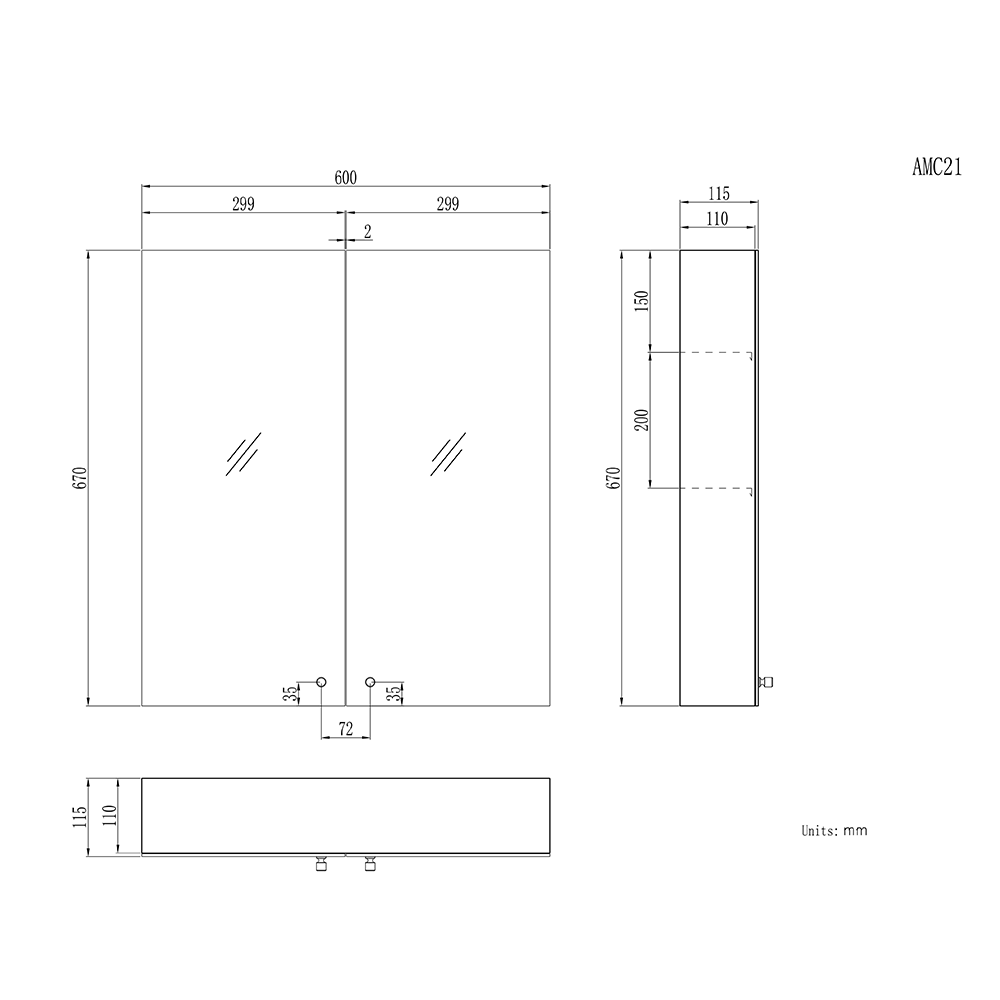 Revo Non Illuminated Mirror Cabinet