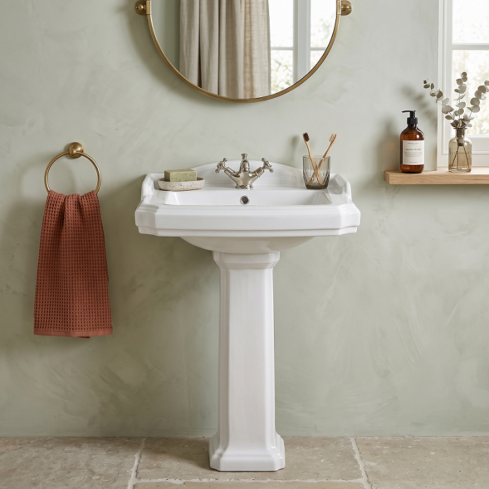 Elizabeth Traditional Basin with Full Pedestal - 580mm Wide - 1 TH - White